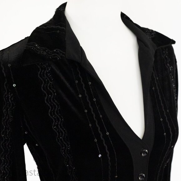 Baranda Vintage Velvet Top Blouse M Black Sequin Y2K Dark Whimsy Goth Vampy - Picture 4 of 12